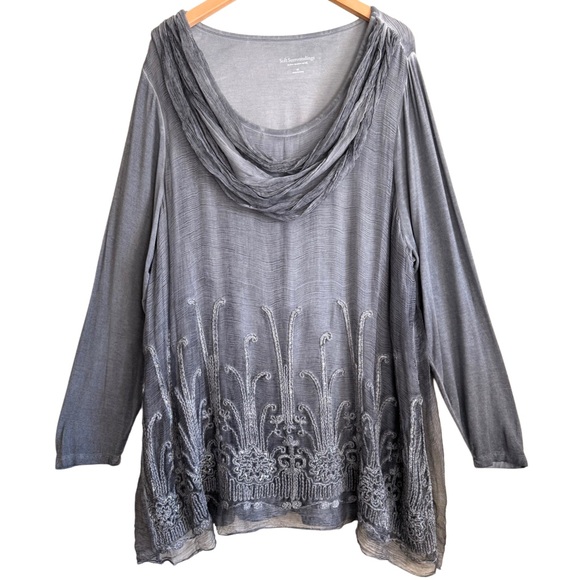 SOFT SURROUNDINGS Elegant Feminine Whimsical Embroidered Floral Chiffon Tunic 3X - Picture 2 of 9